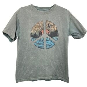 M Youth in Revolt Peace Sign‎ Nature Graphic T Shirt Acid Wash Boho Hippie